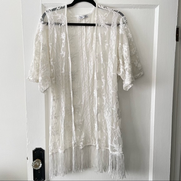 Dex Embroidered Fringed Mesh Kimono - Picture 6 of 10